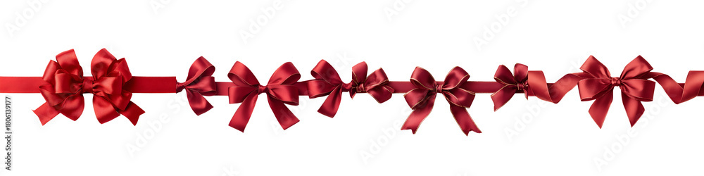 Fototapeta premium Red Christmas Ribbon Bow Border on White Background