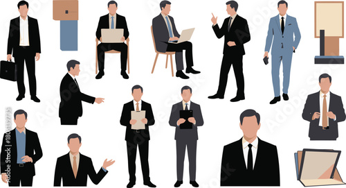Diverse Businessmen Illustration Professional Figures in Suits for Corporate Design and Presentation Materials