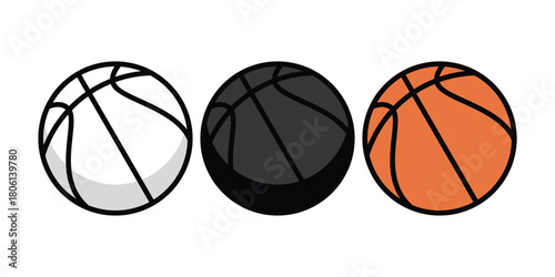 Basketball Icon Set. Color, Black, and Outline Ball Vector