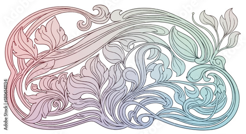 Intricate Monochrome Floral Ornament Swirl Line Art on White Background