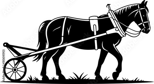 horse in plow silhouette vector illustration