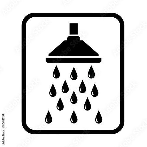 Shower Icon Water Droplets in a Black Frame for Bathroom and Plumbing Needs