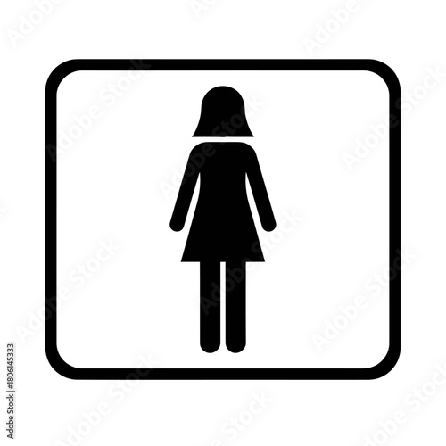 A simple black and white sign depicting a woman's silhouette, enclosed in a rounded rectangle.