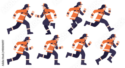 Construction Worker Running Motion Sequence Animation Frames Safety Vest Overalls High Visibility