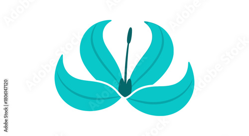 Stylized turquoise flower with petals and a central pistil, isolated on a white background.