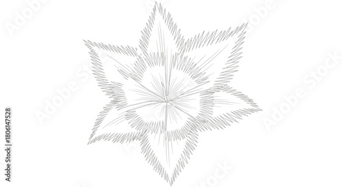 Abstract sketch of a six-petal flower with radiating lines, creating a textured, artistic effect.