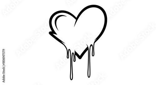 A stylized heart shape with dripping lines, presented in a black and white outline drawing.