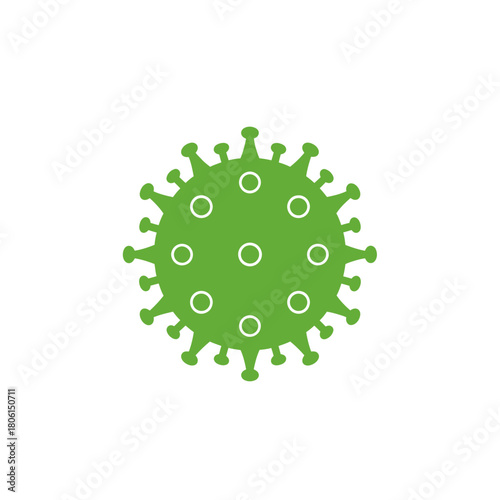 Green Coronavirus Cell Illustration with White Circles and Spikes.