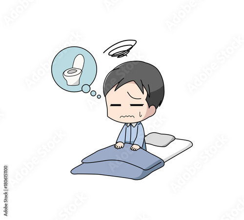 トイレで目が覚める男性のイラスト