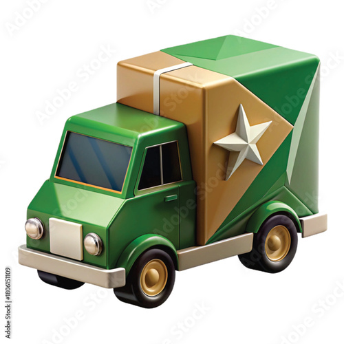 green truck on white background