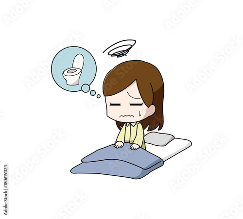 トイレで目が覚める女性のイラスト