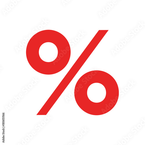 Red Percentage Sign on White Background for Financial Concepts.