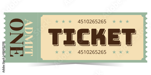 Retro ticket design template. Vector illustration isolated on white background. Vintage entry mockup coupon for cinema, festival, circus, concert and more