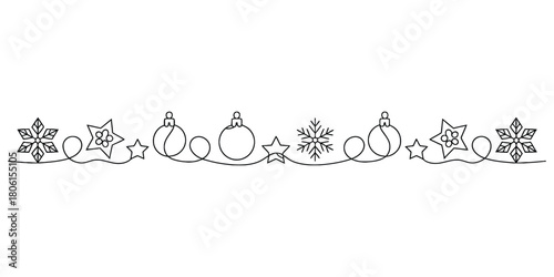 Continuous line art christmas winter holiday decorative border
