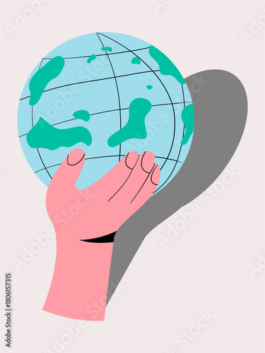 hand holding globe vector illustration for human rights and equality. Perfect for social media post, poster, wall art or etc.