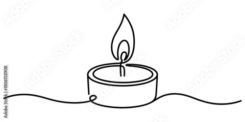 Continuous line art drawing of a lit candle, minimalist style
