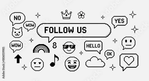 Generative pixel art composition of social media engagement icons for digital community building