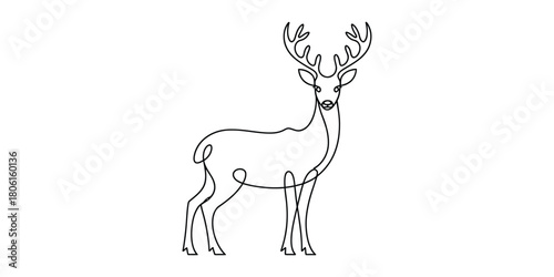 Minimalist continuous line art drawing of an elegant deer stag