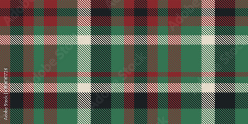 Christmas Tartan Plaid Pattern in Red Green and Cream, Seamless Vector EPS Background