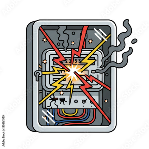 llustration of a short circuit on a manual electricity meter. Isolated on a white background.