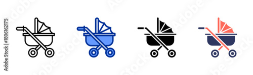 Baby Stroller icon set multiple style collection