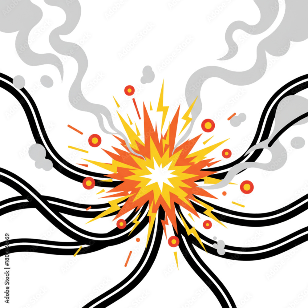 Naklejka premium illustration of short circuit in electrical cable. isolated on white background.