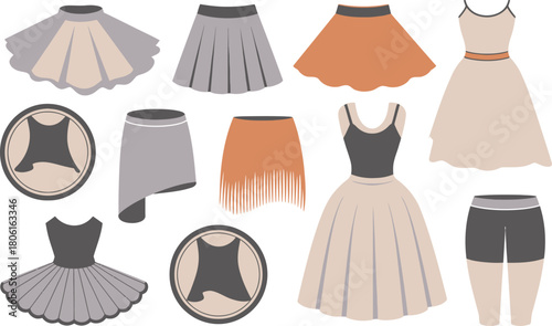 Illustrated Women's Clothing Collection Skirts, Dresses, Tops, and Bottoms in Neutral Tones