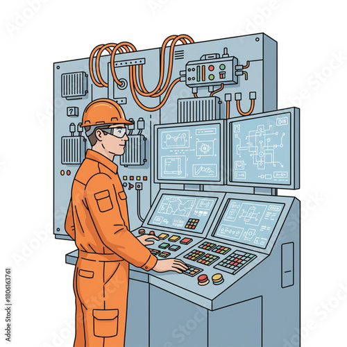 a technician supervises the electrical panel.