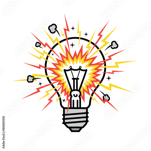 illustration of a short circuit in an electric light filament, with a white background.
