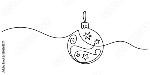 Continuous line drawing of a festive christmas ornament bauble