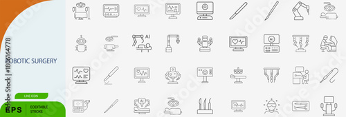 Robotic Surgery Medical Technology Line Vector Icon Set