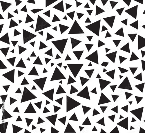 Black Triangles Scattered on White Background abstract