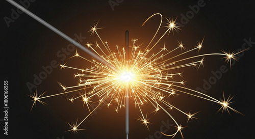 A bright sparkler emitting golden sparks against a dark background, creating a festive and celebratory atmosphere, perfect for new years eve or fourth of july
