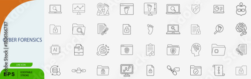 Cyber Forensics Digital Investigation Security Line Vector Icon Set