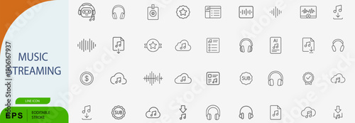 Music Streaming Online Digital Audio Line Vector Icon Set