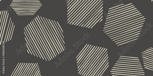 Abstract seamless geometric pattern with striped polygon shapes on a dark background. Modern graphic texture for digital art, web elements, and contemporary design