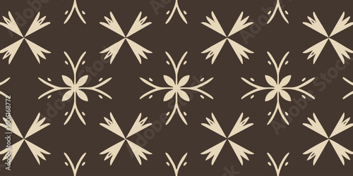 Seamless vector pattern featuring elegant abstract floral motifs in a muted brown and cream palette, ideal for textile, wallpaper, or digital background designs with a timeless aesthetic