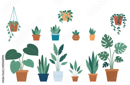 観葉植物を並べたインテリア用グリーンイラスト