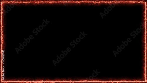 Neon fire rectangle glowing loop animation, neon frame on a black background. 