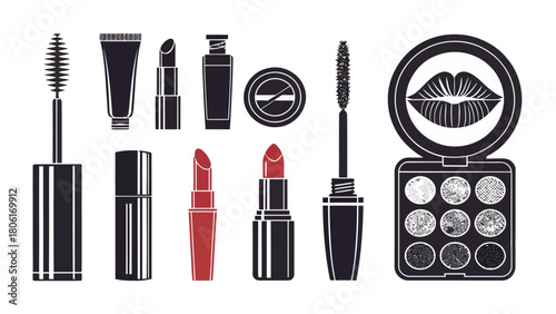 Elegant beauty collection: a stunning array of makeup essentials for modern women, perfect for beauty blogs, cosmetic ads, and fashion-forward designs