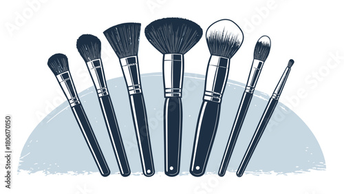Elegant collection of makeup brushes for applying flawless cosmetics, perfect for beauty blogs, makeup tutorials, and professional cosmetic design projects