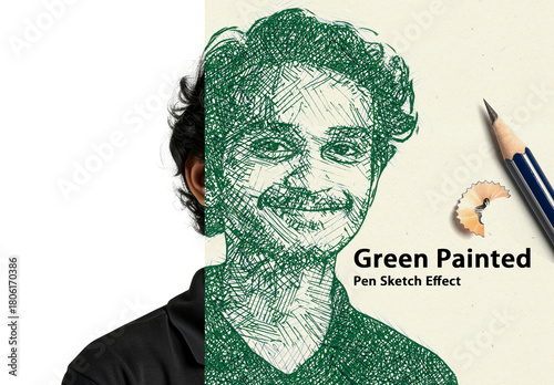 Green Painted Pen Sketch Photo Effect