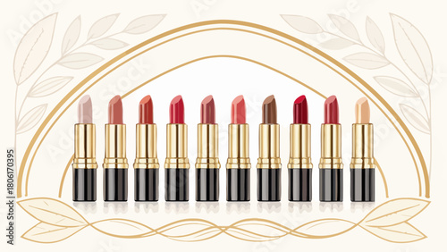 Glamorous lipstick collection for beauty bloggers and makeup artists, perfect for stunning cosmetic promotions and elegant beauty product catalogs