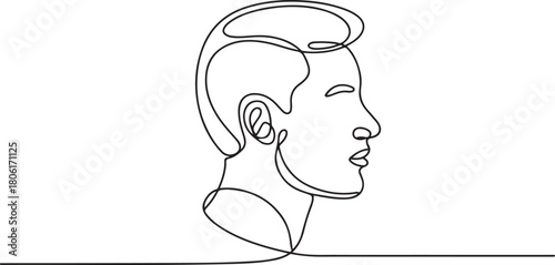 Man face profile continuous one line drawing minimalist style isolated outline illustration. one line Icon drawing with white background