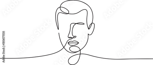 Man face profile continuous one line drawing minimalist style isolated outline illustration. one line Icon drawing with white background