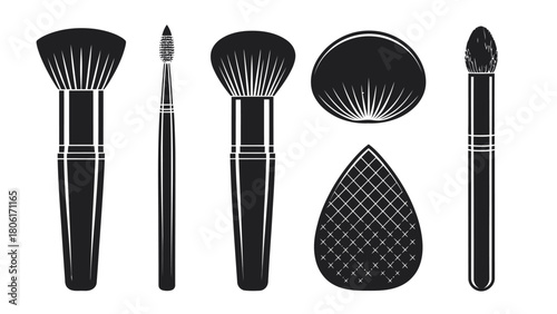 Professional makeup artist tools for flawless beauty looks, bold and modern style elements, perfect for cosmetic branding and beauty tutorials, originally vector