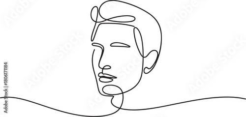 Man face profile continuous one line drawing minimalist style isolated outline illustration. one line Icon drawing with white background
