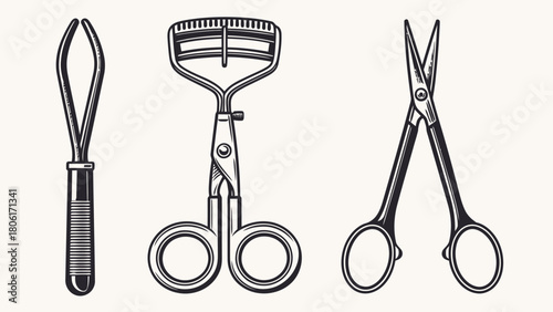 Elevate your beauty routine with this sleek set of vintage-inspired grooming tools perfect for cosmetics brands and aesthetic design projects