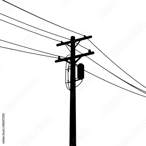 power line and utility pole  silhouette vector illustration