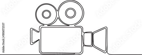 Continuous one line drawing of a retro cinema camera. Vintage Cinema camera sign. one line Icon drawing with white background